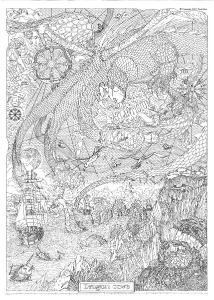 COOL ART DOODLE POSTER DRAGON COVE