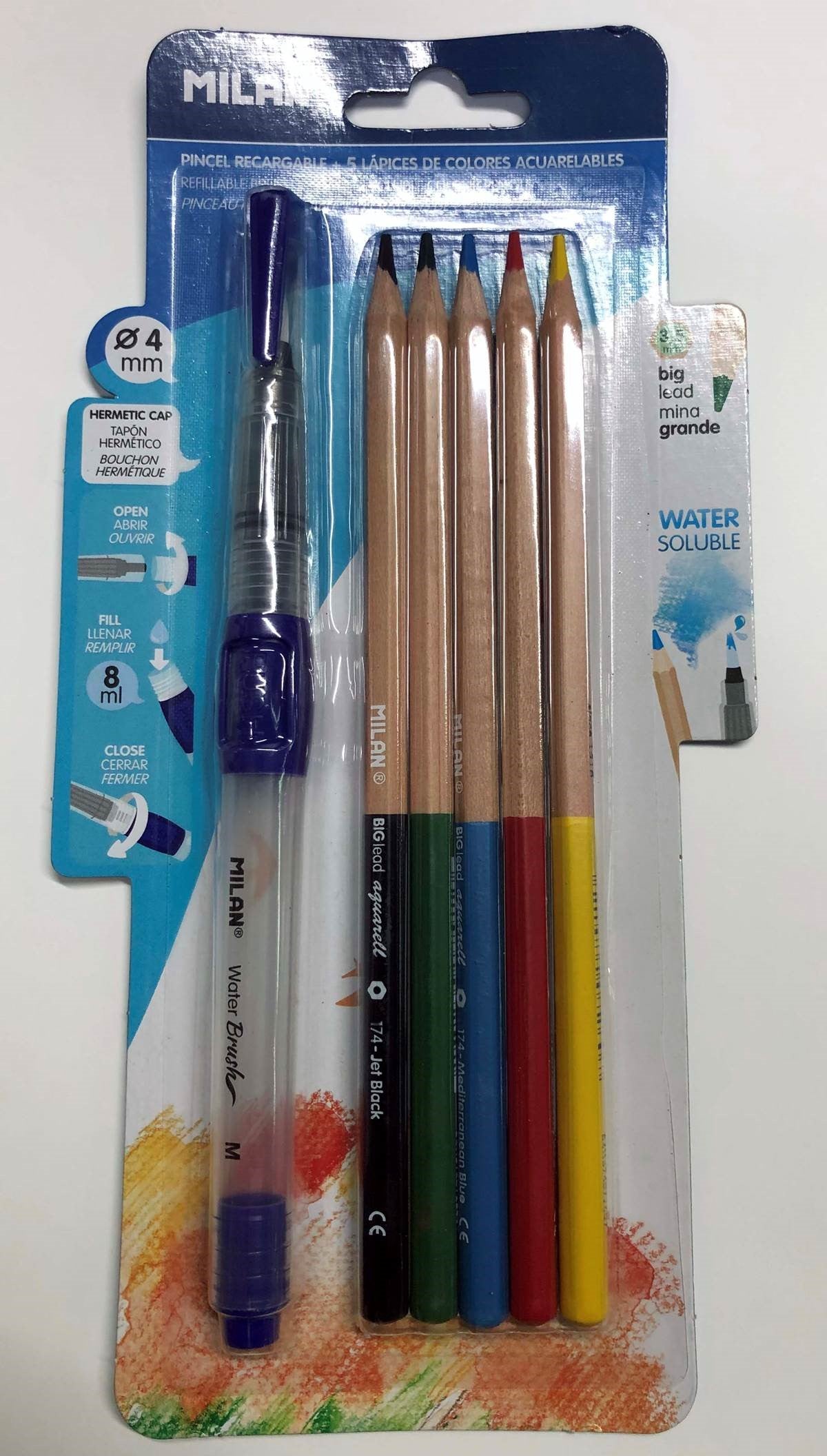 MILAN WATER BRUSH + 5 W/SOL PENCILS