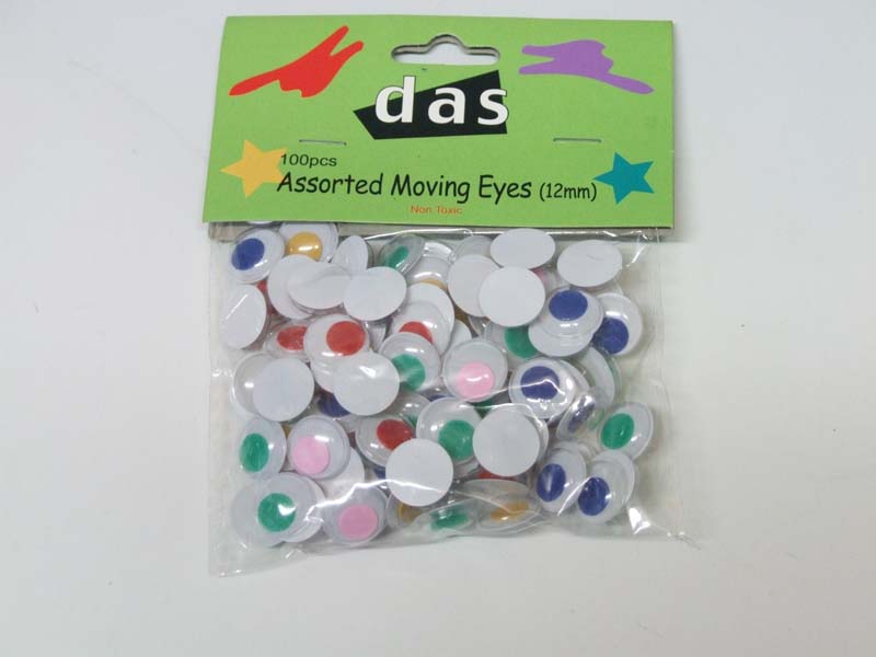 MOVING EYES 12mm ASSORTED COLOURS 100pcs