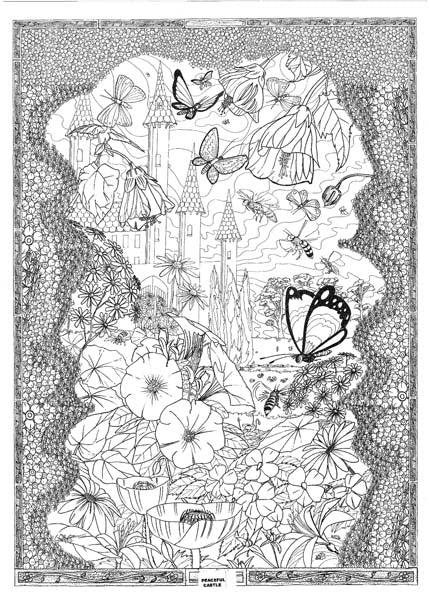COOL ART DOODLE POSTER PEACEFUL CASTLE