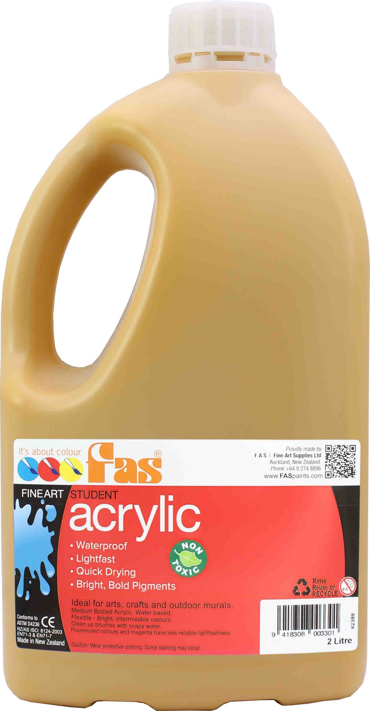 FAS STUDENT ACRYLIC 2LTR YELLOW OXIDE (O
