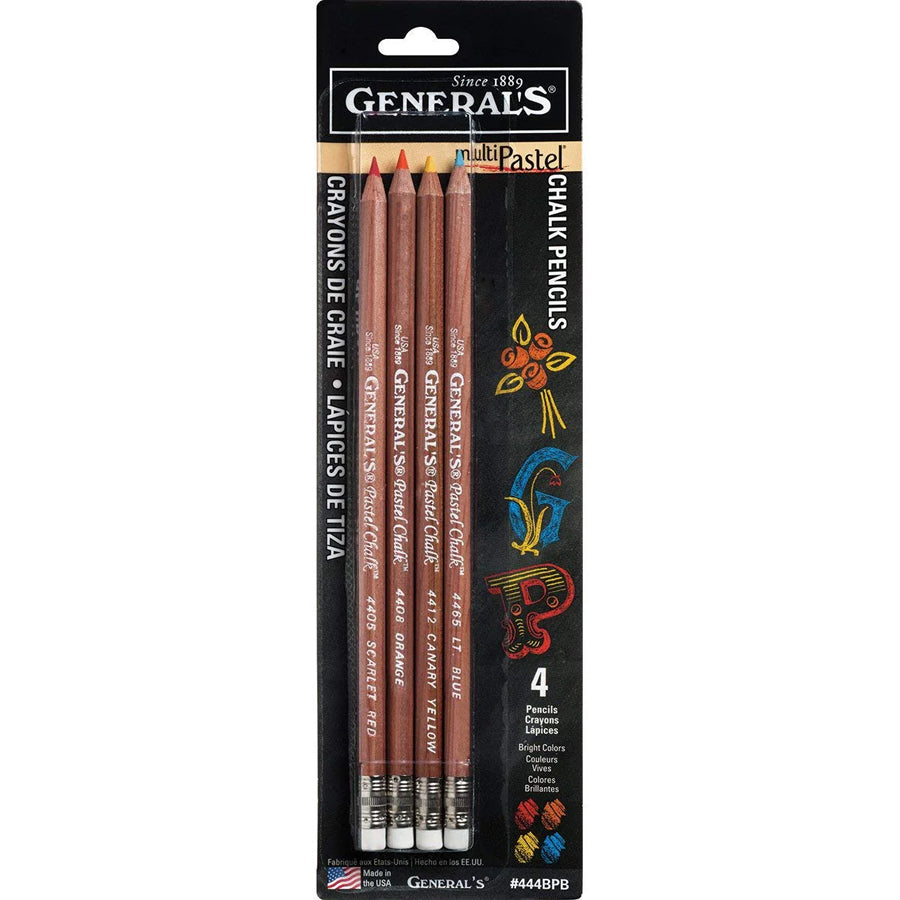 PASTEL CHALK PENCILS BRIGHT CLRS (4pc B