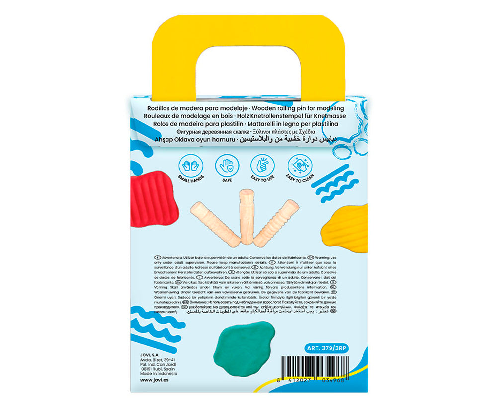 JOVI PLASTALINA Baby 3 Wooden Rolling Pins Asstd