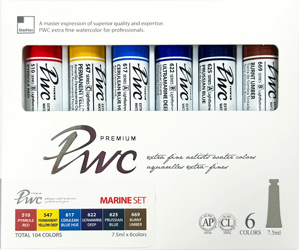 SHINHAN PWC EXTRA FINE WATER COLOR 7.5ML TUBE 6 COLORS SET - MARINE