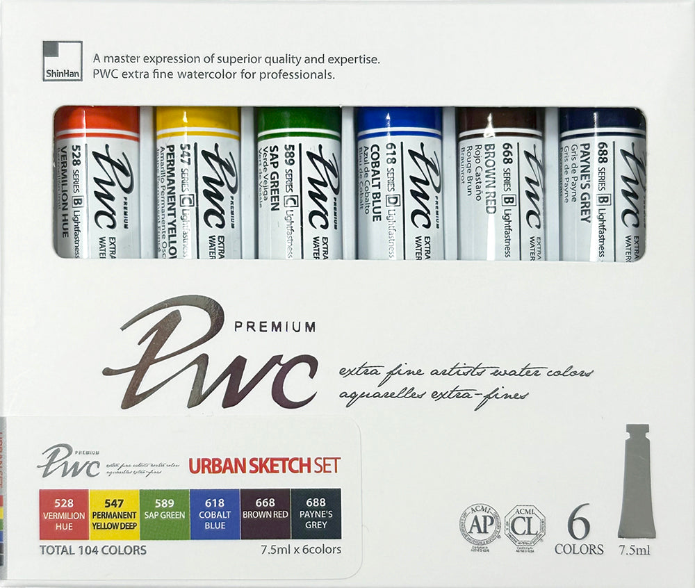 SHINHAN PWC EXTRA FINE WATER COLOR 7.5ML TUBE 6 COLORS SET - URBAN SKETCH