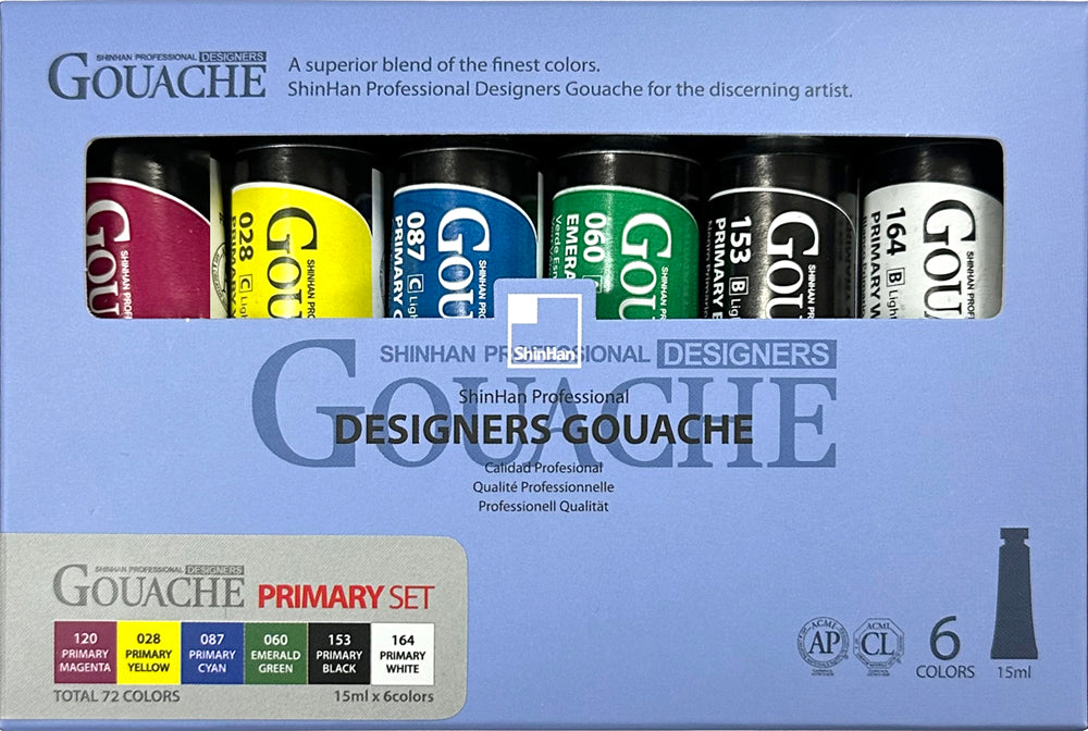 SHINHAN PROFESSIONAL GOUACHE 15ML TUBE 6 COLORS SET PRIMARY COLOR