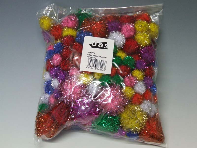 POM POMS GLITTER ASSORTED SIZE 200pc