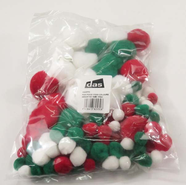POM POMS XMAS ASSORTED SIZE 100pc