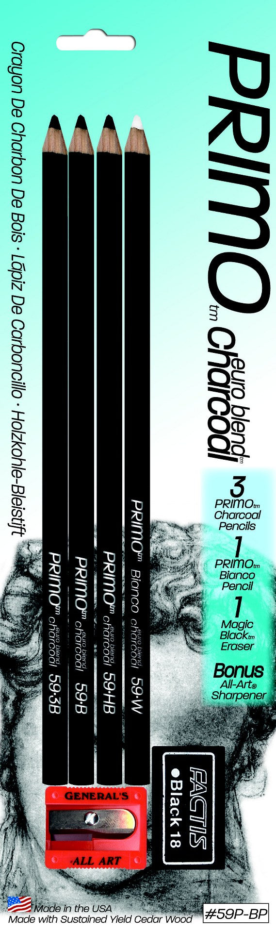 PRIMO EURO BLEND CHARCOAL w/SHARPENER+ER