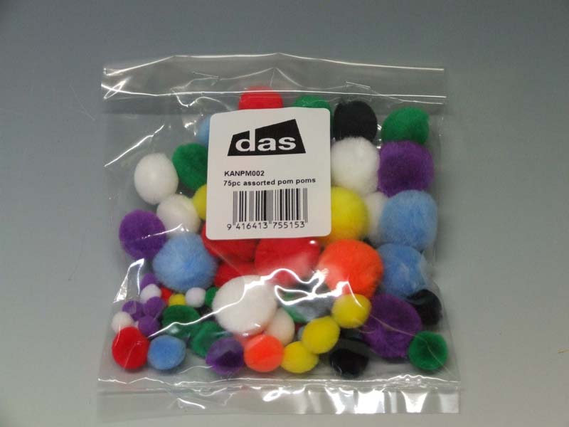 POM POM ASSORTED COLOUR & SIZE (75)