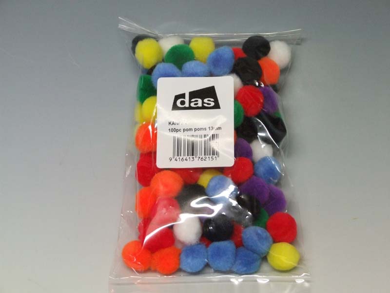 POM POMS ASSORTED COLOUR 13mm 100pc