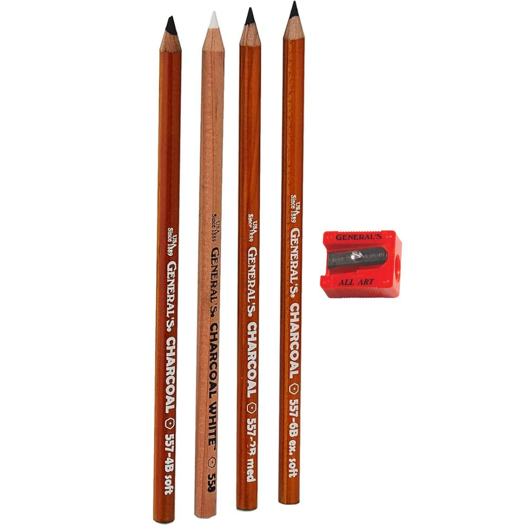 CHARCOAL PENCILS 2B 4B 6B WHITE w/SHARPE