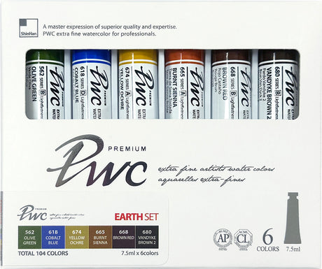 SHINHAN PWC EXTRA FINE WATER COLOR 7.5ML TUBE 6 COLORS SET - EARTH