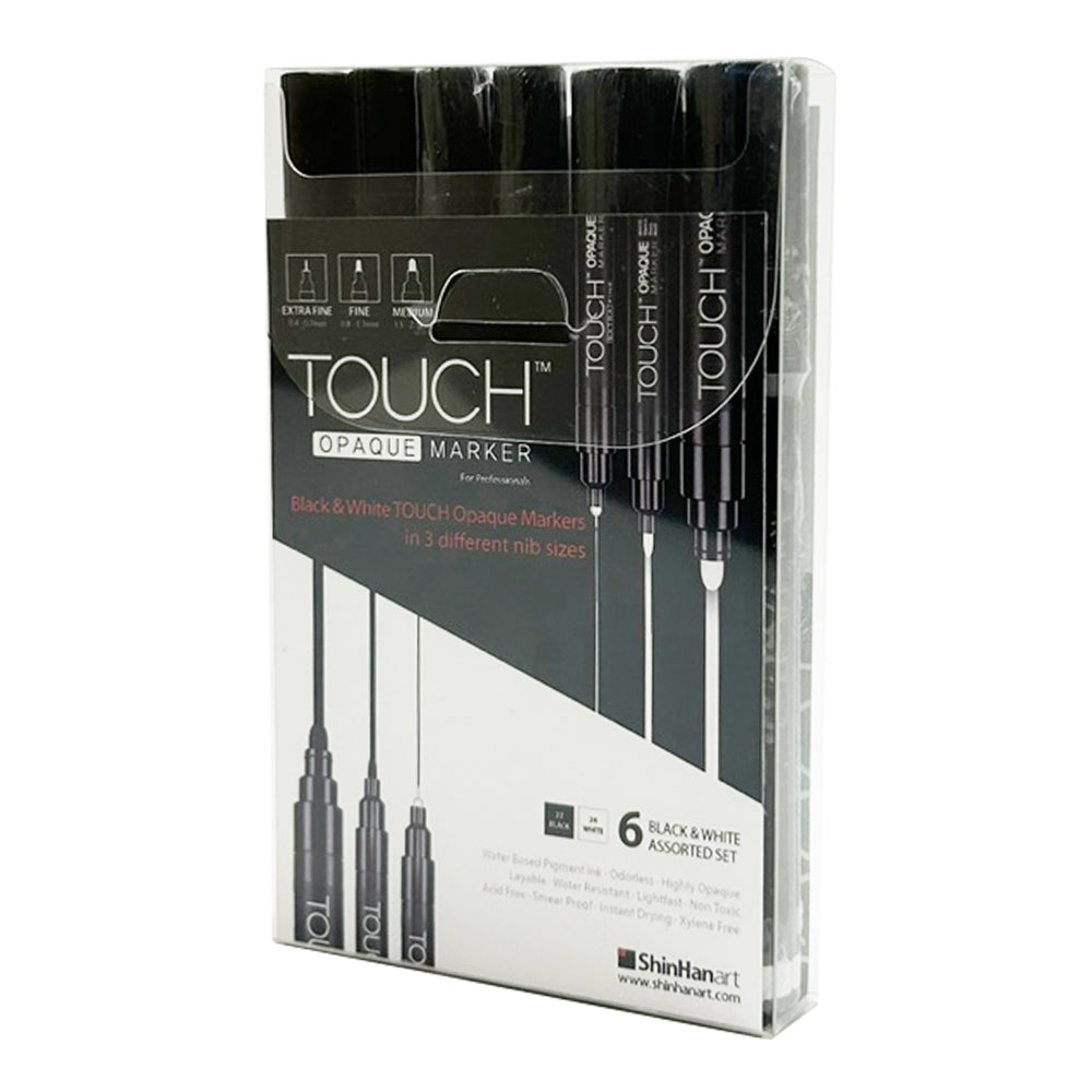 SHINHAN TOUCH OPAQUE MARKER BLACK & WHITE 6 ASSORTED SET